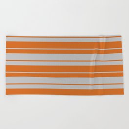 [ Thumbnail: Grey and Chocolate Colored Lines Pattern Beach Towel ]