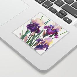 Irises, purple floral art, garden iris Sticker