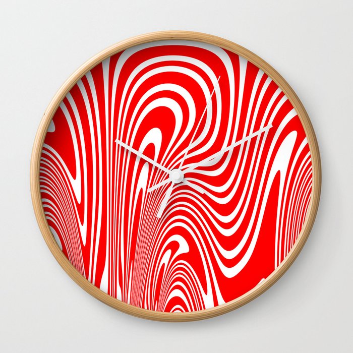 Groovy Psychedelic Swirly Trippy Funky Candy Cane Abstract Digital Art Wall Clock