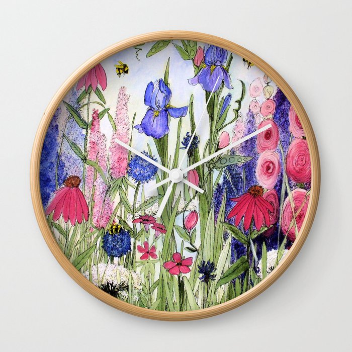 Colorful Garden Flower Acrylic Painting Wall Clock