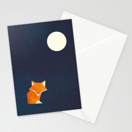 Origami Fox and Moon Stationery Card