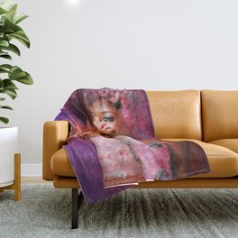 African American portrait of a young woman in twilight purple painting for home and wall decor Throw Blanket