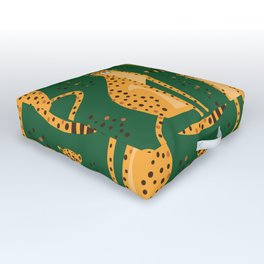 Cute leopard in the tropical jungle. Vintage wild cats hand drawn illustration pattern Outdoor Floor Cushion