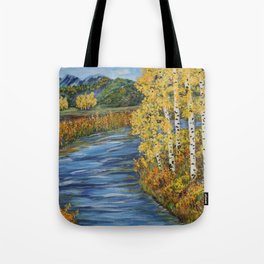 Autumn in the Mountains, Fall Decor, Aspen Birch Tree Painting Tote Bag
