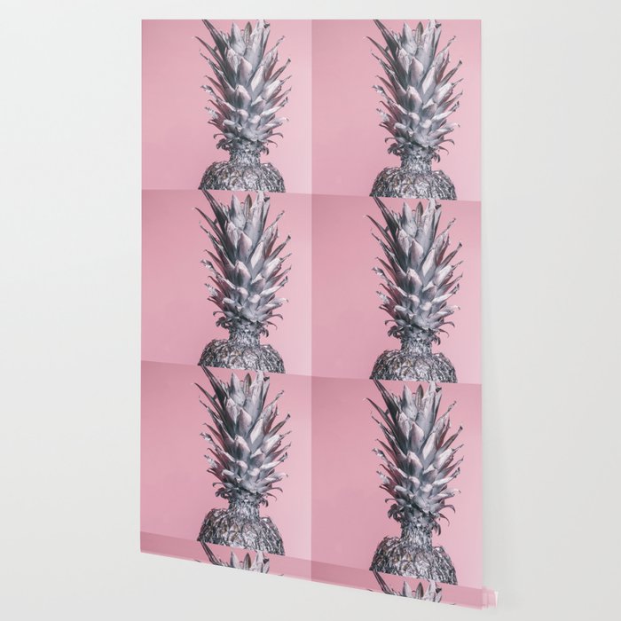 Silver And Pink Tropical Pineapple Wallpaper By Peggieprints