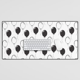 Hand Drawn Party Balloons Pattern – Black and White Birthday Ink Art Desk Mat