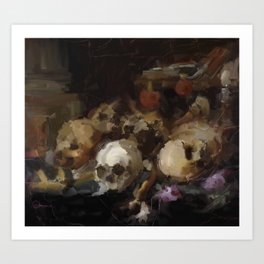 Skulls painting _ Classical still life  Art Print