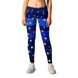 Metallic Blue Background with Shiny Dots Leggings | Digital, Pattern, Abstract, Landscape 