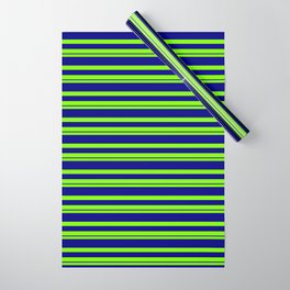 [ Thumbnail: Chartreuse and Blue Colored Lines/Stripes Pattern Wrapping Paper ]