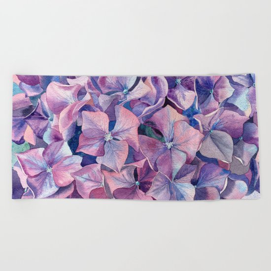 Violet hydrangea Beach Towel