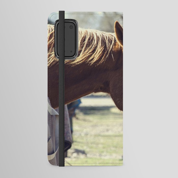 Serenity in the Stable: Captivating Photo of a Horse at Peace – Eyes Closed, Mane Dancing in Breeze Android Wallet Case