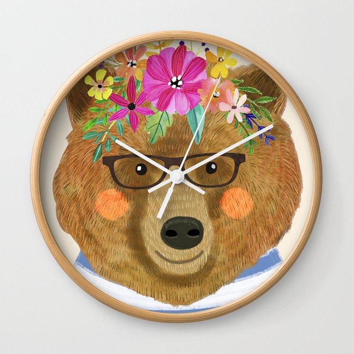 BEAR WITH FLOWERS Wall Clock