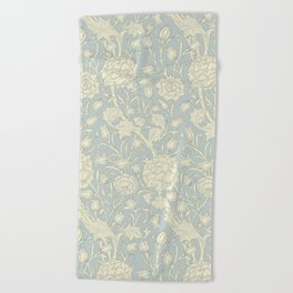 William Morris Wild Tulip Soft Blue Cream 1884 Beach Towel