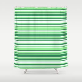 [ Thumbnail: Light Green, Sea Green & Mint Cream Colored Striped Pattern Shower Curtain ]