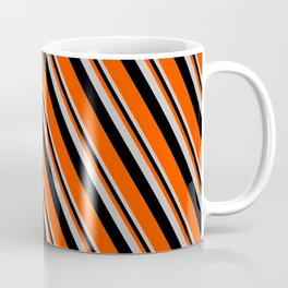 [ Thumbnail: Grey, Black & Red Colored Lined Pattern Coffee Mug ]