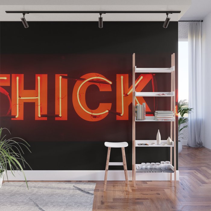 Glowing Red Vintage Neon Letters Thick Wall Mural