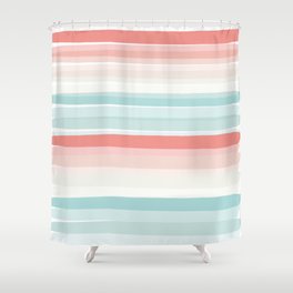 Coral and turquoise stripes Shower Curtain