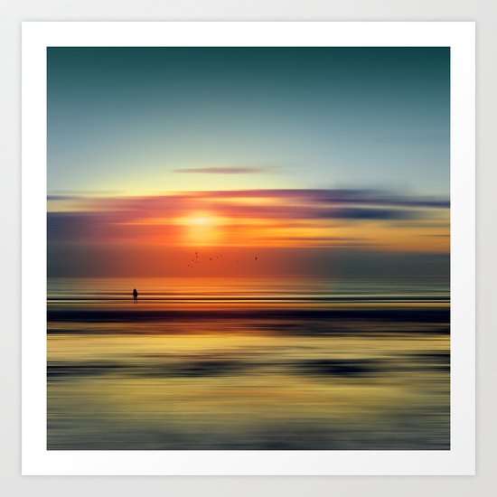 Bright Red - seascape sunset abstract Art Print