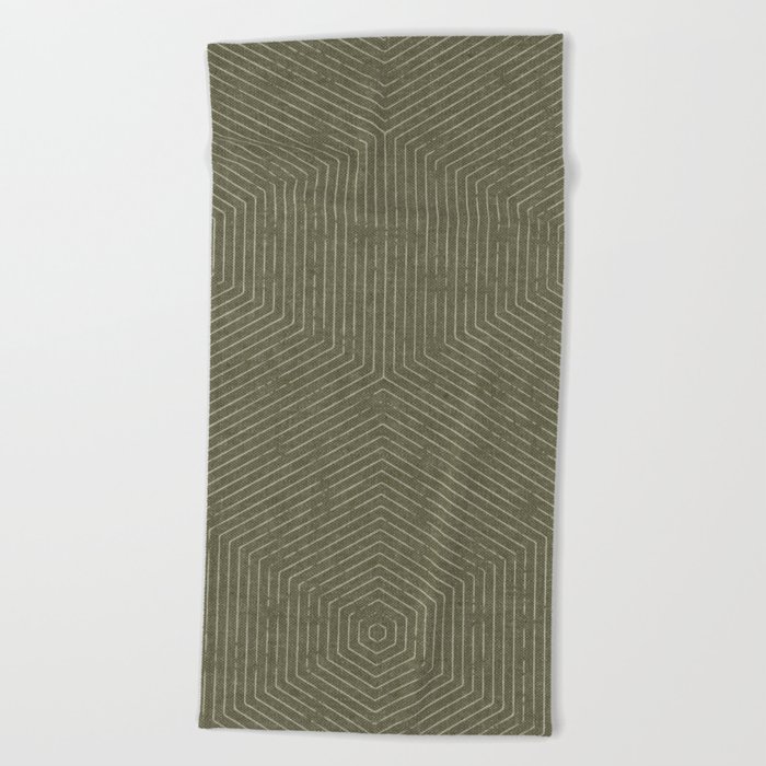 boho hexagon stripes - olive green Beach Towel