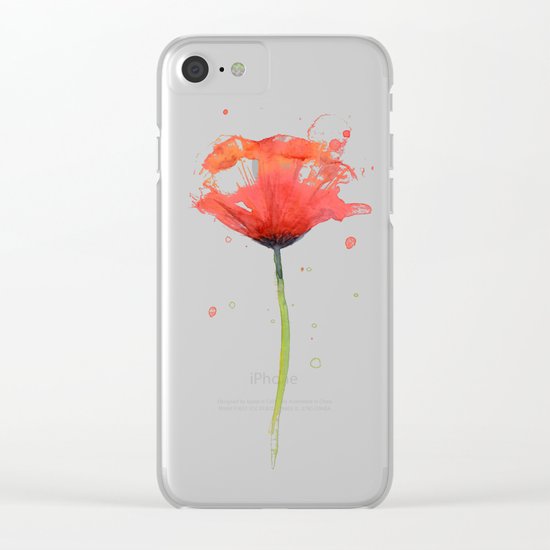 Red Poppy Watercolor Flower Floral Clear iPhone Case