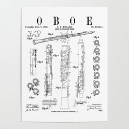 Oboe Vintage Patent Oboist Drawing Print Poster