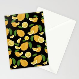 Lemons Pattern Black Stationery Card