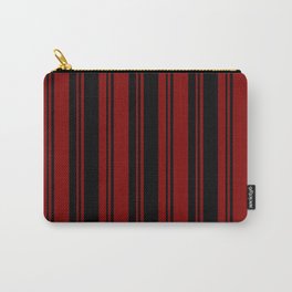 [ Thumbnail: Maroon & Black Colored Striped Pattern Carry-All Pouch ]
