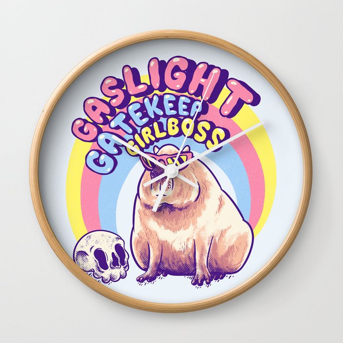 Capybara - Gaslight Gatekeep Girlboss | Cool Capy wearing Glasses meme Wall Clock