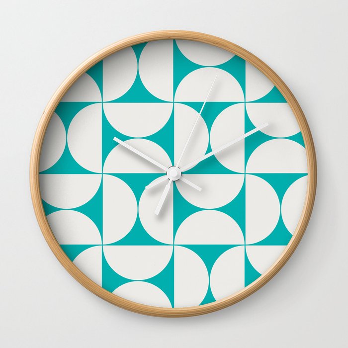 Mid-Century Modern Pattern No.21 - Turquoise and Off-White Wall Clock