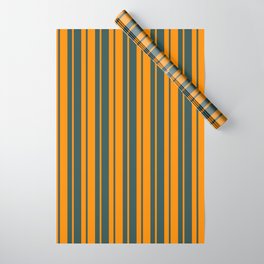 [ Thumbnail: Dark Orange & Dark Slate Gray Colored Lined/Striped Pattern Wrapping Paper ]