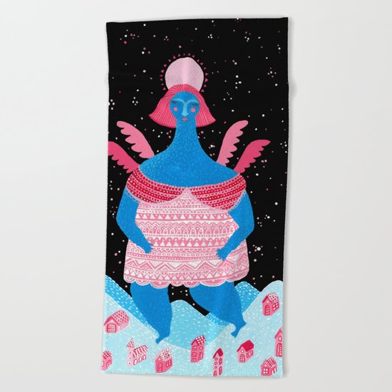 Merry Christmas! - Angel above the village Beach Towel