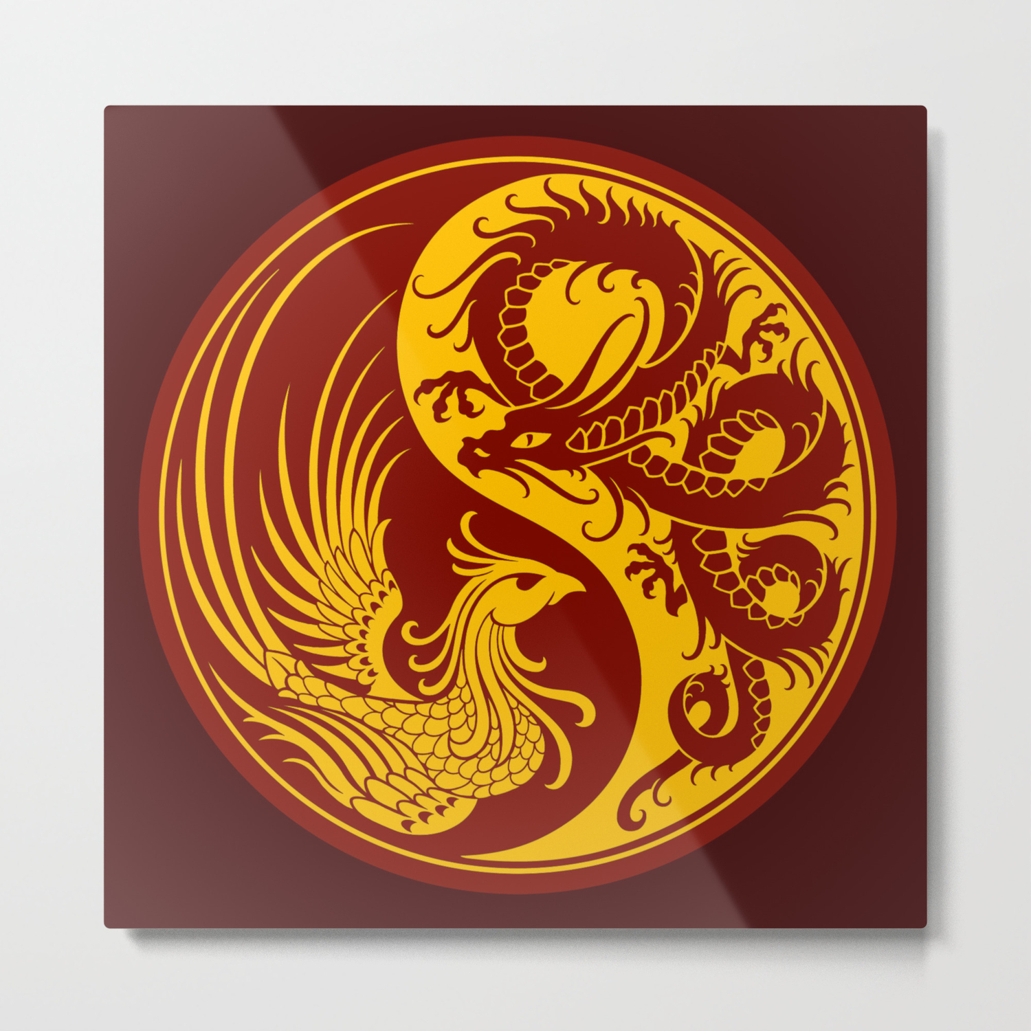 Yellow And Red Dragon Phoenix Yin Yang Metal Print By Jeffbartels