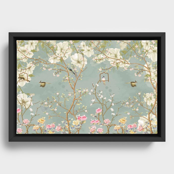 Romantic Chinoiserie Pearl Garden Framed Canvas