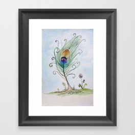 Blue Dream Tree Peacock Feather Watercolor Painting  Framed Art Print