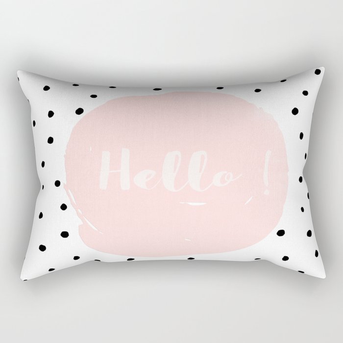 Hello! Black on white Polkadots and pink Typography Rectangular Pillow