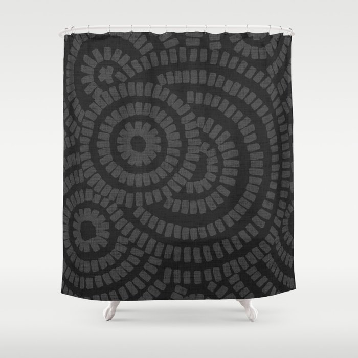 Charcoal grey brushed circles on textured cloth - abstract geometric pattern Shower Curtain