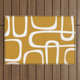 Midcentury Modern Retro Loop Pattern in Mustard Gold and White Outdoor Rug