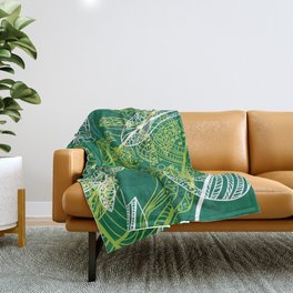 Lovely green leaves pattern illustration Throw Blanket | Natural, Leaf, Vintage, Green, Spring, Decor, Wild, Fall, Jungle, Tree 