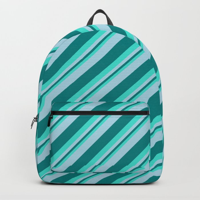 Turquoise, Light Blue & Teal Colored Lined Pattern Backpack
