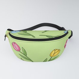 Easter Colorful Tulips Trendy Pattern On Spring Green Fanny Pack