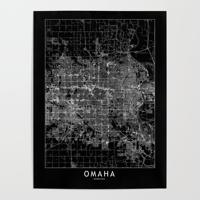 Omaha Black Map Poster