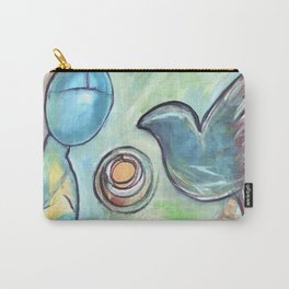 Bird in the Hand Carry-All Pouch | Green, Originalart, Abstract, Person, Greenandyellow, Greenandgold, Flyingbird, Birds, Acrylic, Intuitivepainting 