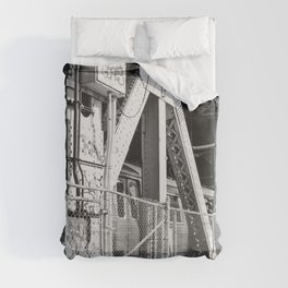 Manhattan Bridge Subway Train | Black and White NYC Duvet Cover