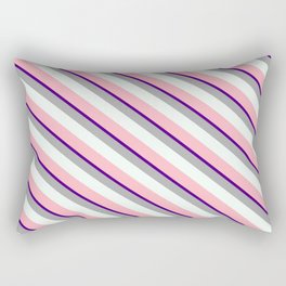 [ Thumbnail: Indigo, Dark Grey, Mint Cream, and Light Pink Colored Lines Pattern Rectangular Pillow ]