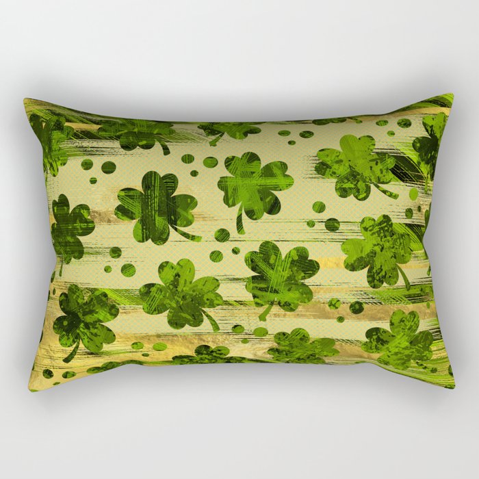 Irish Shamrock -Clover Abstract Gold and Green pattern Rectangular Pillow