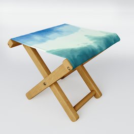 Hand Painted Navy Blue Green Watercolor Ombre Brushstrokes Folding Stool