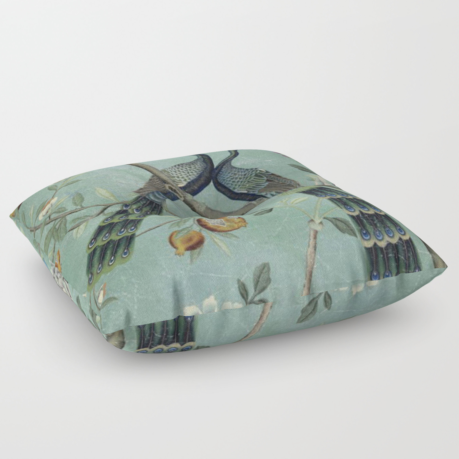 Society6 A Teal of Two Birds Chinoiserie by The Chinoiserie Pavillion on Rectangular Pillow 