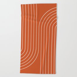 Minimal Line Curvature IX Red Mid Century Modern Arch Abstract Beach Towel