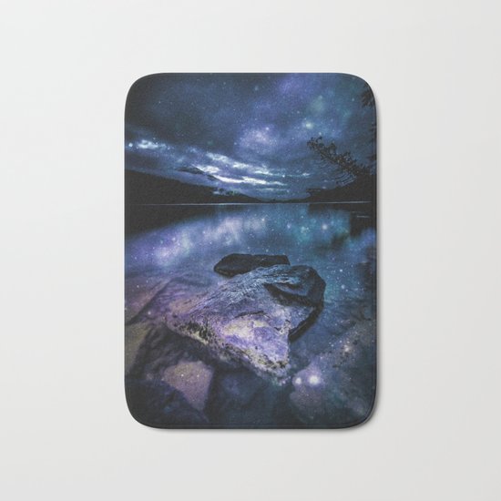 Magical Mountain Lake Indigo Teal Bath Mat