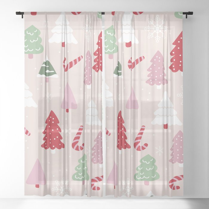 Little Boho Christmas tree forest and seasonal candy canes in hot pink red  green on blush Wrapping Paper by Little Smilemakers Studio
